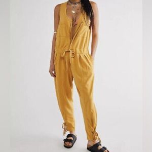 Free People FP One Billie Coveralls Jumpsuit Spicy Chestnut Lace Up Hems